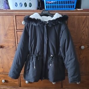 SHEIN, Black Faux Fur Hooded Jacket women 2XL